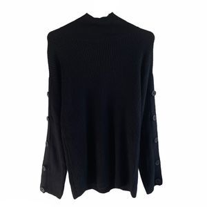Caslon Black Button Detail Long-sleeve Mock Neck Sweater